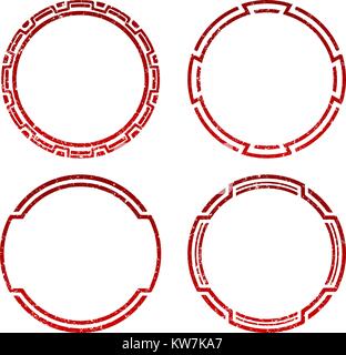 Set of four grunge red vector templates for rubber stamps Stock Vector