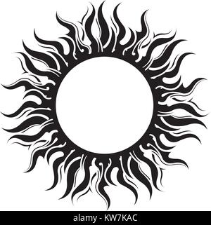 Decorative black sun symbol with long rays. Vector illustration. Stock Vector
