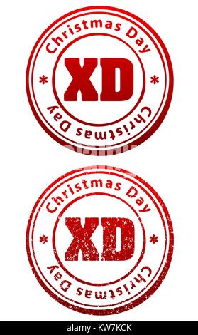 Pair of red rubber stamps in grunge and solid style with caption Christmas Day and abbreviation XD Stock Vector