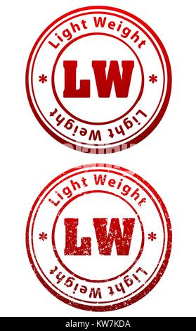 Pair of red rubber stamps in grunge and solid style with caption Light Weight and abbreviation LW Stock Vector