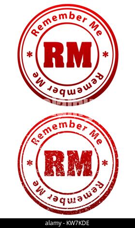 Pair of red rubber stamps in grunge and solid style with caption Remember Me and abbreviation RM Stock Vector