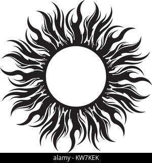 Decorative vector black sun symbol with long rays Stock Vector