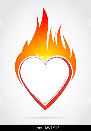 Vector blazing colorful heart with flame for your Valentine's design or tattoo. Stock Vector