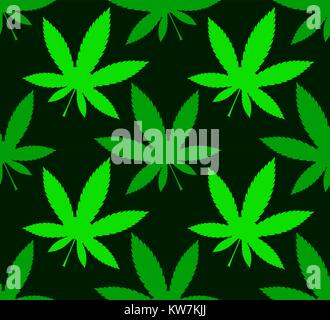 Cannabis marijuana leafs on a dark background, seamless vector pattern Stock Vector