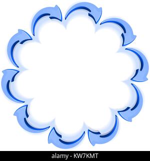 Unusual round blue 3D volume arrows frame with shadow. Stock Vector