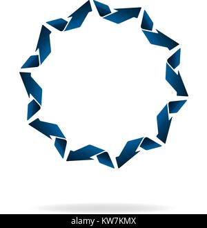 Unusual round blue 3D arrows frame in flat style icon with shadow. Stock Vector