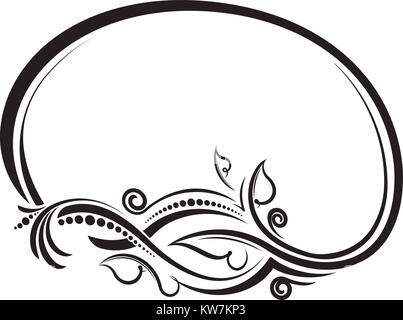 Decorative floral oval black vector frame. Vector illustration. Stock Vector