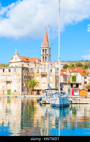 Beautiful church in Milna port on sunny summer day, Brac island, Croatia Stock Photo
