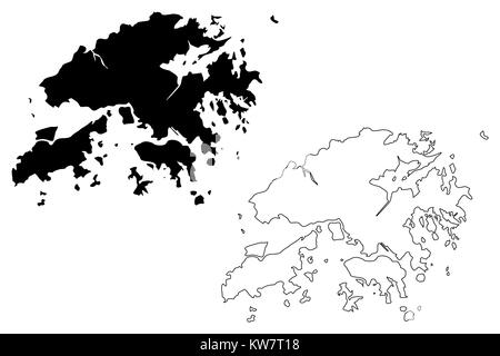 Hong Kong map vector illustration, scribble sketch Hong Kong Special Administrative Region of the People's Republic of China Stock Vector