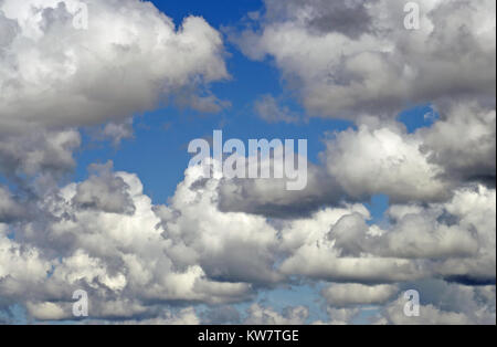 White fluffy cloud layers in a bright blue sky