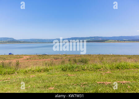 Albert falls dam summer landscape public fishing ski boats holidays. Stock Photo