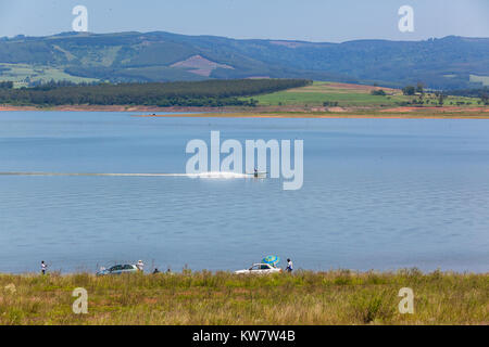 Albert falls dam summer landscape public fishing ski boats holidays. Stock Photo