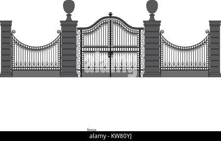 ornate iron gate, silouette in black and white Stock Vector