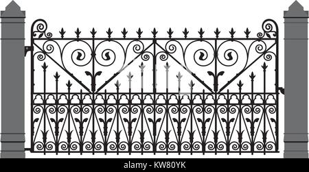 ornate iron gate, silouette in black and white Stock Vector