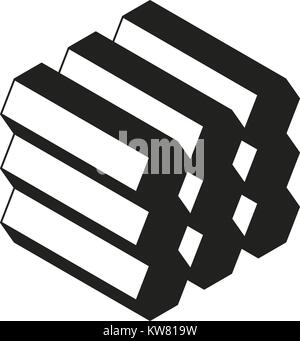 Isometric view of geometric shapes. Hexagonal cylinders stacked in a block Stock Vector