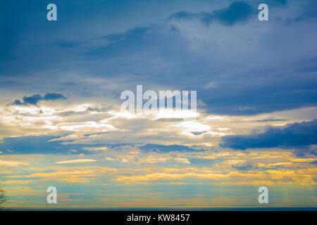 beautiful nice blue and orange sky and could in sunset Stock Photo