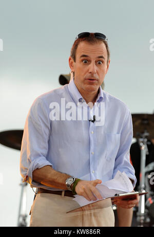 MIAMI BEACH - FEBRUARY 22, 2008:  Matt Lauer on the set of the Today Show on NBC on February 22, 2008 in Miami Beach, Florida   People:  Matt Lauer Stock Photo