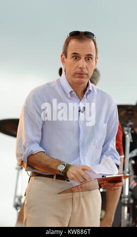 MIAMI BEACH - FEBRUARY 22, 2008:  Matt Lauer on the set of the Today Show on NBC on February 22, 2008 in Miami Beach, Florida   People:  Matt Lauer Stock Photo