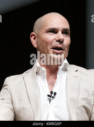 MIAMI BEACH, FL - APRIL 19: Pitbull speaks at Emerge Americas at the Miami Beach Convention Center on April 19, 2016 in Miami Beach, Florida.   People:  Pitbull Stock Photo