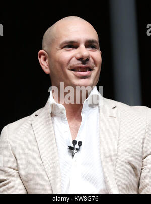 MIAMI BEACH, FL - APRIL 19: Pitbull speaks at Emerge Americas at the Miami Beach Convention Center on April 19, 2016 in Miami Beach, Florida.   People:  Pitbull Stock Photo