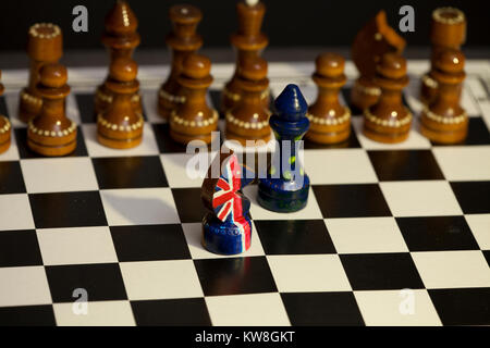 chess game Great Britain and the European Union, Brexit British and European confrontation Stock Photo
