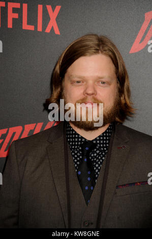 NEW YORK, NY - MARCH 10: Elden Henson attends the 'Daredevil' season 2 premiere at AMC Loews Lincoln Square 13 theater on March 10, 2016 in New York City.   People:  Elden Henson Stock Photo