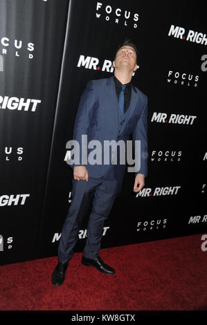 NEW YORK, NEW YORK - APRIL 06: Sam Rockwell attends the 'Mr. Right' New York premiere at AMC Lincoln Square Theater on April 6, 2016 in New York City.  People:  Sam Rockwell Stock Photo