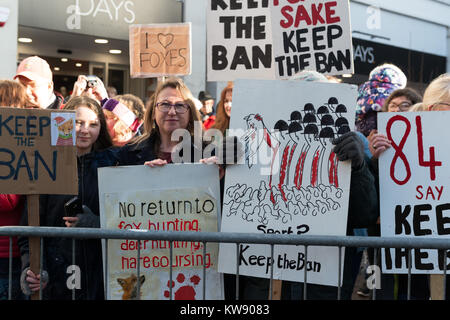 Carmarthen, UK. 01st Jan, 2018. Hunt protesters at Guild Hall Square Carmarthen on New Year's Day. Credit: Mike Walters/ Alamy Live News Stock Photo