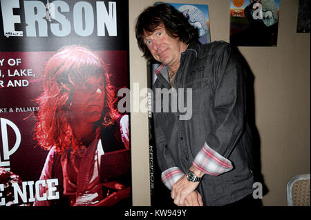 NEW YORK, NY - 2012: Keith Emerson, the flamboyant, English prog-rock pioneer who rose to fame as the keyboardist for supergroup Emerson, Lake & Palmer in the ’70s, died in Santa Monica, Calif. on Thursday at age 71.Orig Pix taken on 2012 in New York City  People:  Keith Emerson Stock Photo