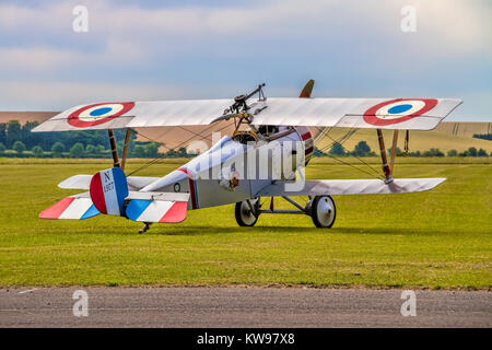 Bob Gauld-Galliers' 1997 built replica 1917 Nieuport 17/23 scout G-BWMJ/ N1977 pictured parked on the grass at Duxford in 2011. This aircraft is flown Stock Photo