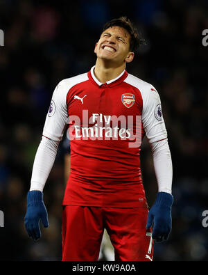 Arsenal's Alexis Sanchez looks dejected during the Premier League match at The Hawthorns, West Bromwich. Stock Photo