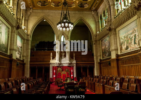 The Senate Chamber located in Centre Block of the Parliament Buildings in Ottawa Canada. Stock Photo