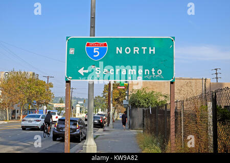 Interstate Highway 5 North to Sacramento sign on a street in Silver Lake Los Angeles, California, KATHY DEWITT Stock Photo