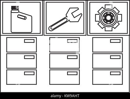 chest of drawers of mechanic tools Stock Vector