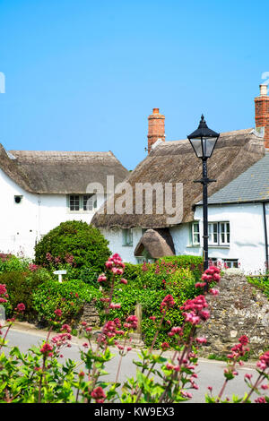 traditional thatched cottages in the village of crantock in cornwall, england, britain, uk. Stock Photo