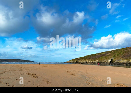 sunny winter day on crantock beach near newquay in cornwall, england, britain, uk. Stock Photo