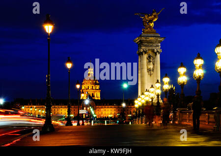 Les Invalides and the dome viewed from the Alexander III. Bridge - Paris, France Stock Photo