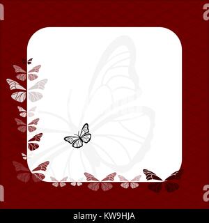 White frame on a red background with butterflies Stock Vector