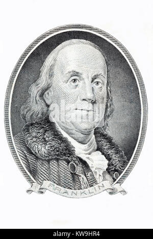 Benjamin Franklin portrait on a white background Stock Photo