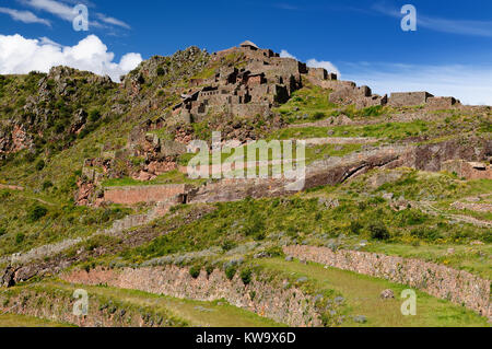 South America, Pisac (Pisaq) - Inca ruins in the sacred valley in the Peruvian Andes, Peru Stock Photo