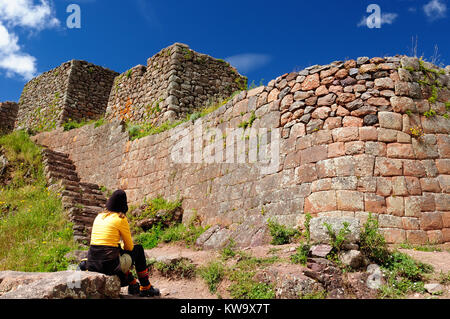 South America, Pisac (Pisaq) - Inca ruins in the sacred valley in the Peruvian Andes, Peru Stock Photo