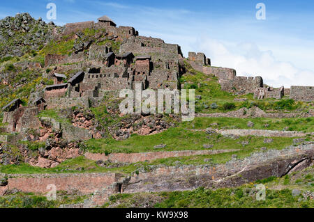 South America, Pisac (Pisaq) - Inca ruins in the sacred valley in the Peruvian Andes, Peru Stock Photo