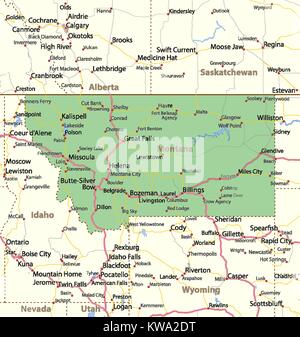 Map of Missouri. Shows country borders, urban areas, place names, roads ...