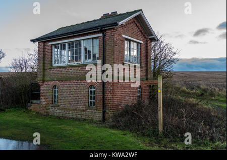 Former signal box, Hudson Way Rail Trail on the route of former York to Beverley railway, Kiplingcotes, East Riding, Yorkshire, England. Stock Photo