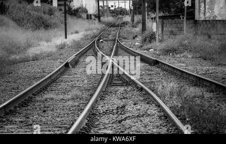 Locomotive Train and rail road electric conducting rails and rack rails, with a limited number of monorails and maglev. Diesel eletrical Stock Photo