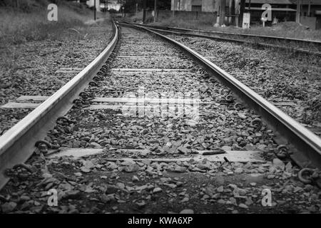 Locomotive Train and rail road electric conducting rails and rack rails, with a limited number of monorails and maglev. Diesel eletrical Stock Photo