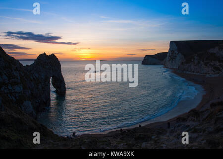 Durdle Door in Dorset. Durdle Door is a natural limestone arch on the Jurassic Coast near Lulworth in Dorset, England. Stock Photo