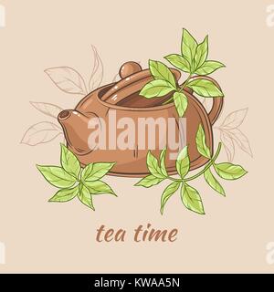 teapot and tea leaves Stock Vector