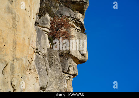 Natural sandstone rock formation looking like a man's profile. Annot, Alpes de Haute-Provence, France. Stock Photo