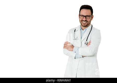 Portrait of young doctor isolated on the white Stock Photo